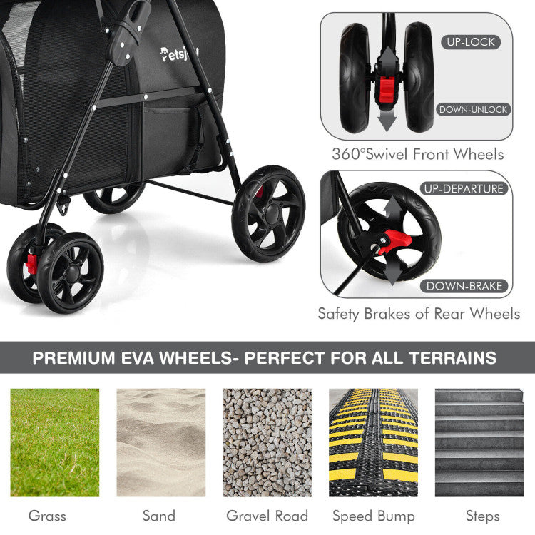 4-in-1 Double Pet Stroller | Detachable Carrier & Travel Carriage for Cats & Dogs