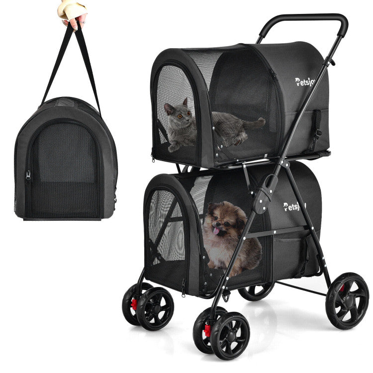 4-in-1 Double Pet Stroller | Detachable Carrier & Travel Carriage for Cats & Dogs