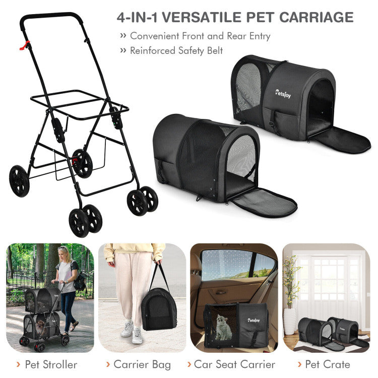4-in-1 Double Pet Stroller | Detachable Carrier & Travel Carriage for Cats & Dogs