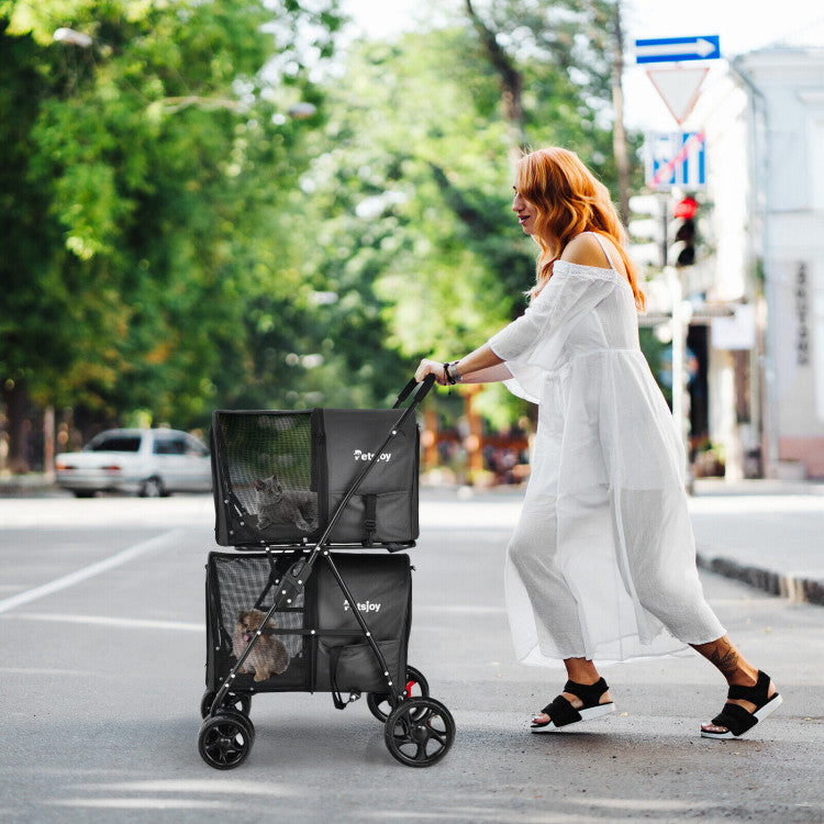 4-in-1 Double Pet Stroller | Detachable Carrier & Travel Carriage for Cats & Dogs
