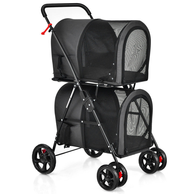 4-in-1 Double Pet Stroller | Detachable Carrier & Travel Carriage for Cats & Dogs