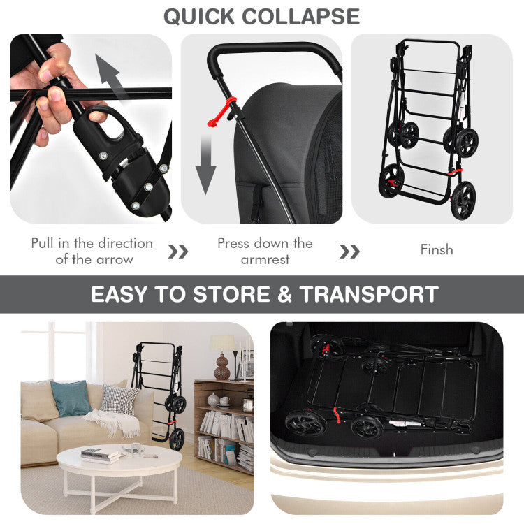 4-in-1 Double Pet Stroller | Detachable Carrier & Travel Carriage for Cats & Dogs