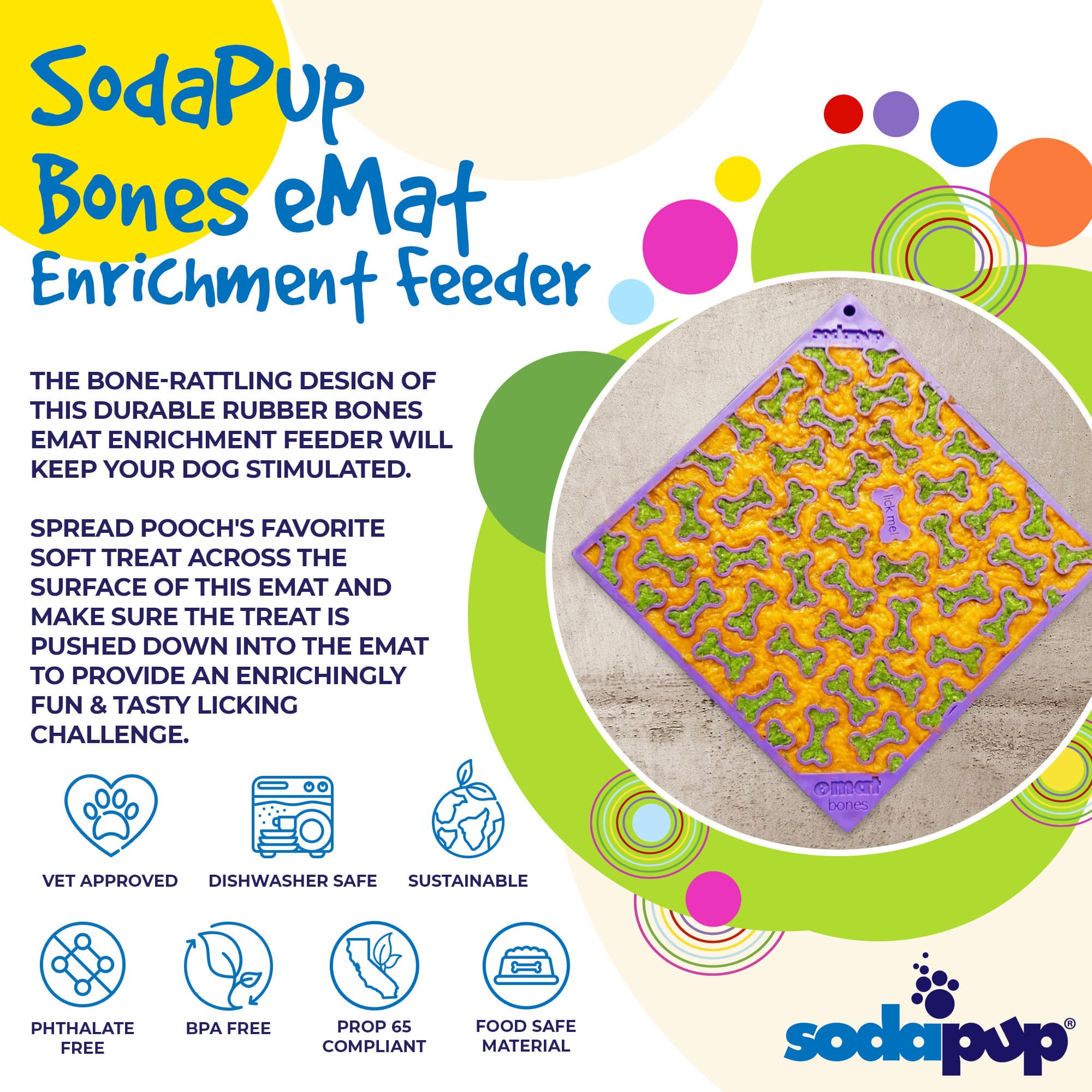 Bones eMat | SodaPup Enrichment Lick Mat for Anxiety Relief in Dogs & Cats