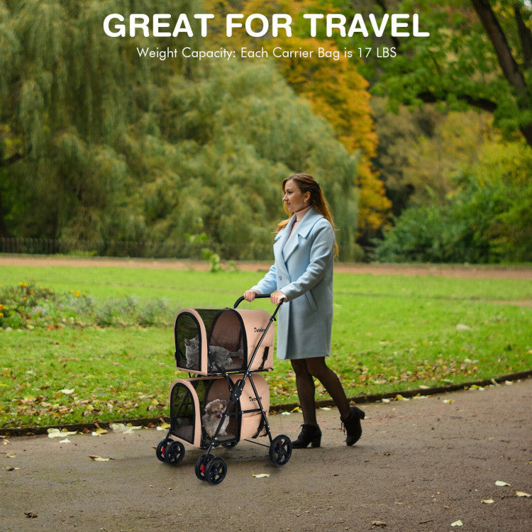 4-in-1 Double Pet Stroller | Detachable Carrier & Travel Carriage for Cats & Dogs