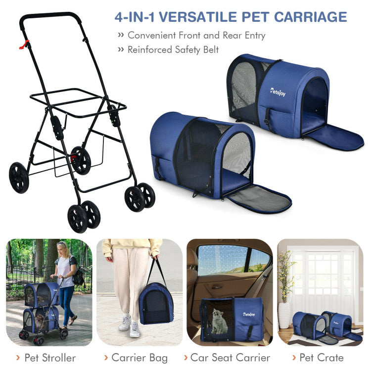 4-in-1 Double Pet Stroller | Detachable Carrier & Travel Carriage for Cats & Dogs