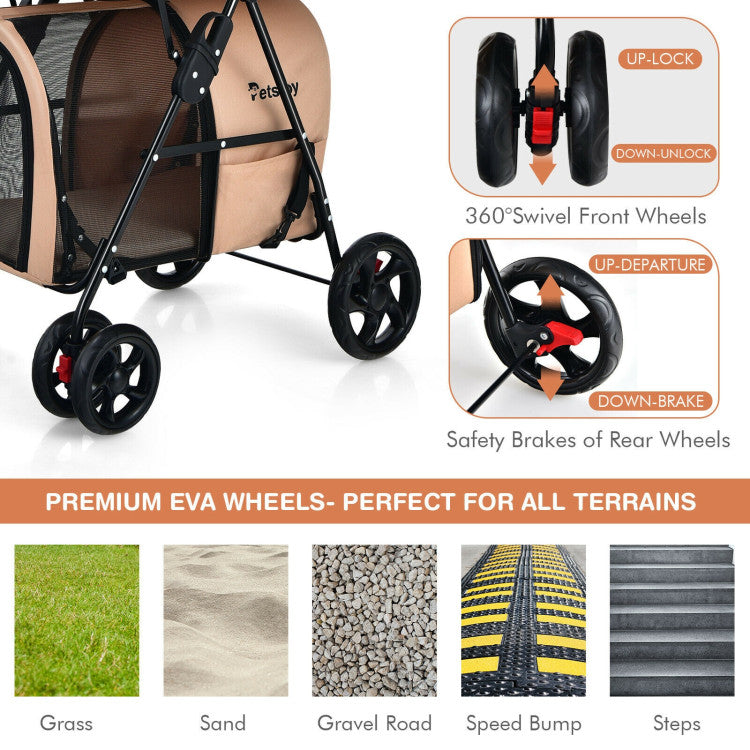 4-in-1 Double Pet Stroller | Detachable Carrier & Travel Carriage for Cats & Dogs