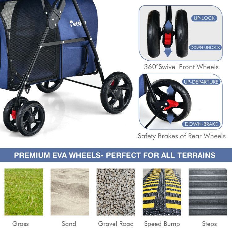 4-in-1 Double Pet Stroller | Detachable Carrier & Travel Carriage for Cats & Dogs