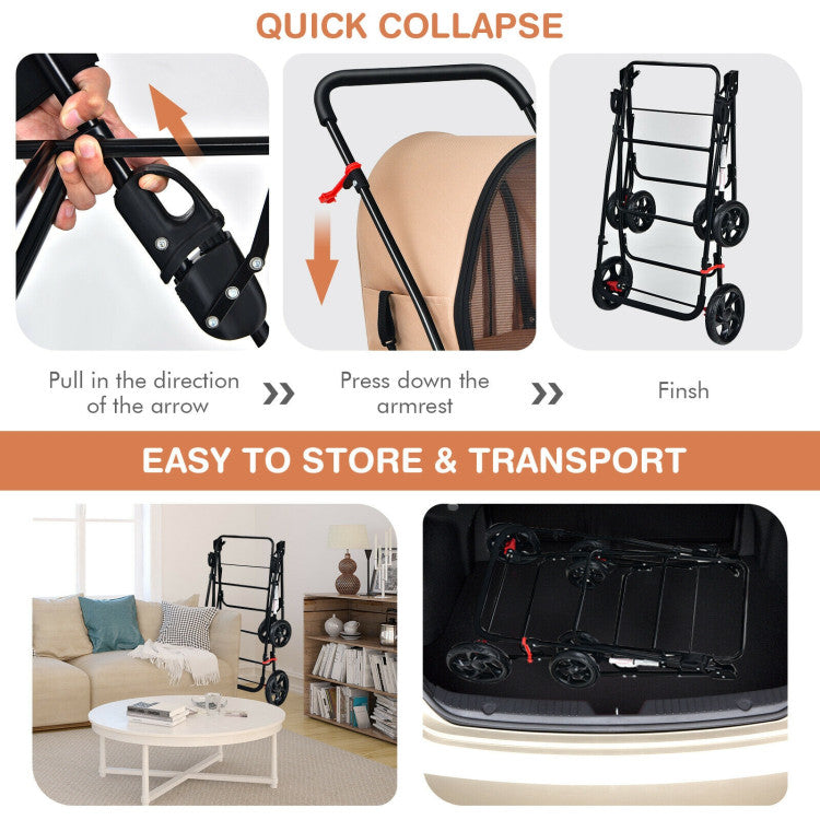 4-in-1 Double Pet Stroller | Detachable Carrier & Travel Carriage for Cats & Dogs