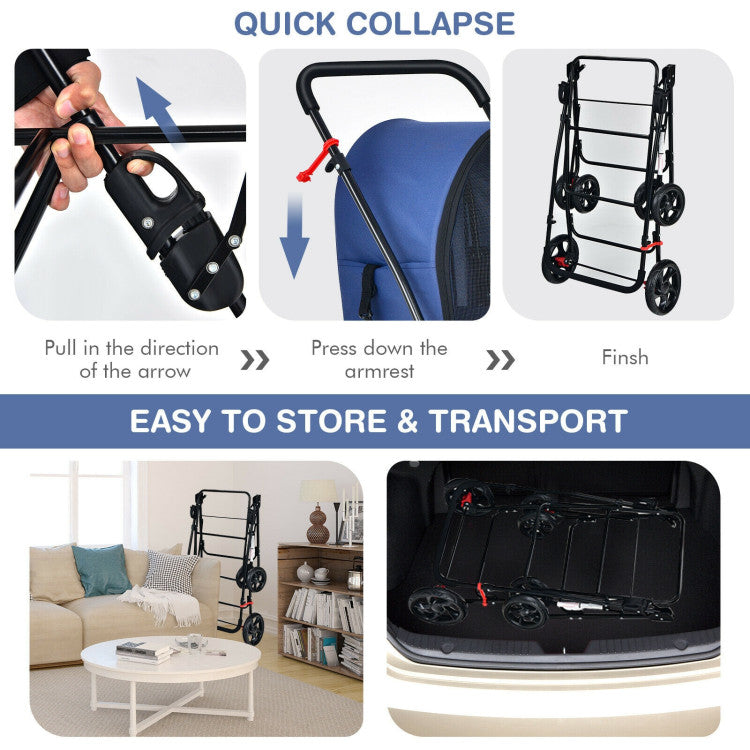 4-in-1 Double Pet Stroller | Detachable Carrier & Travel Carriage for Cats & Dogs