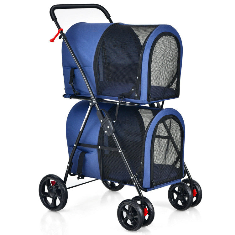 4-in-1 Double Pet Stroller | Detachable Carrier & Travel Carriage for Cats & Dogs