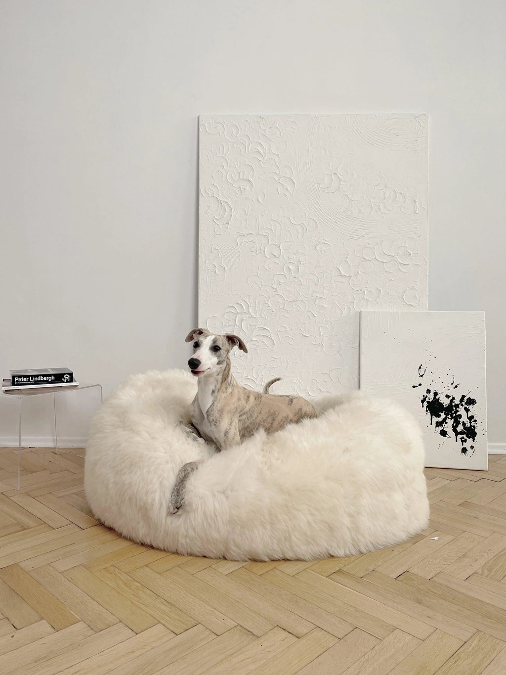Oval Sheepskin Pet Bed | Luxuriously Soft Sleep for Cats & Dogs – White